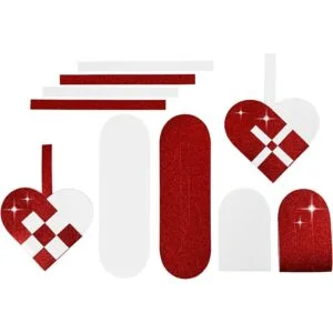 Flettede julehjerter - rød/hvid