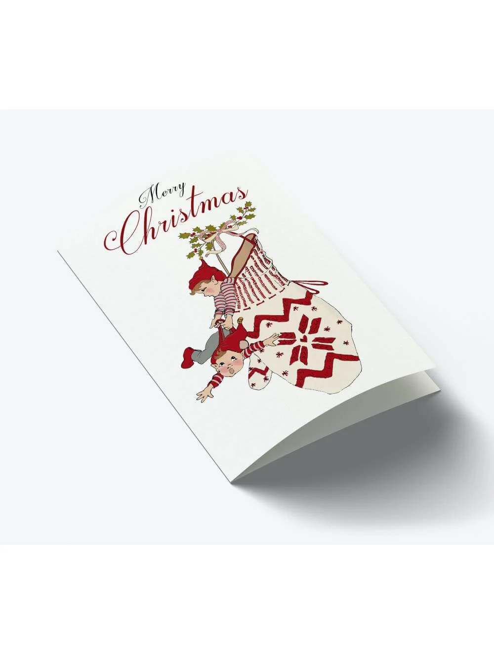 Julekort A7 - to nisser i vante