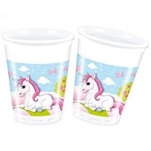 Enhjørning plastik krus - 8 stk